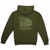 Army green ful zip hoodie with St Croix Rod logo on the back. Smaller St Croix Rod logo and USA flag across left chest.