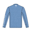 Image of a blue performance long sleeve shirt with white St. Croix logo on front and St. Croix Rod written down arm - back view