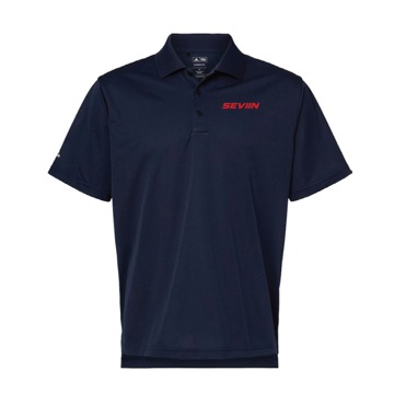 Image of a navy polo with red V111 logo