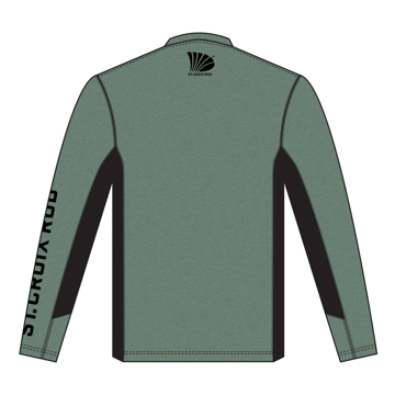 Image of a green performance long sleeve tee with black St. Croix designs
