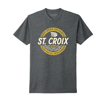 Image of a gray tee with yellow ST Croix CAD design