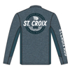 Image of a navy gray long sleeve performance shirt with St. Croix graphics in white