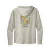 Image of a tan hoodie with yellow and blue St. Croix designs - back view