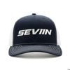 Image of a navy hat with white mesh back and white Seviin logo on front