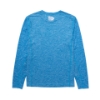 Image of a blue performance long sleeve shirt with white St. Croix logo on front and St. Croix Rod written down arm - back view