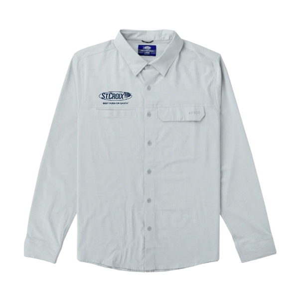 Light gray long sleeve fishing shirt with St. Croix logo